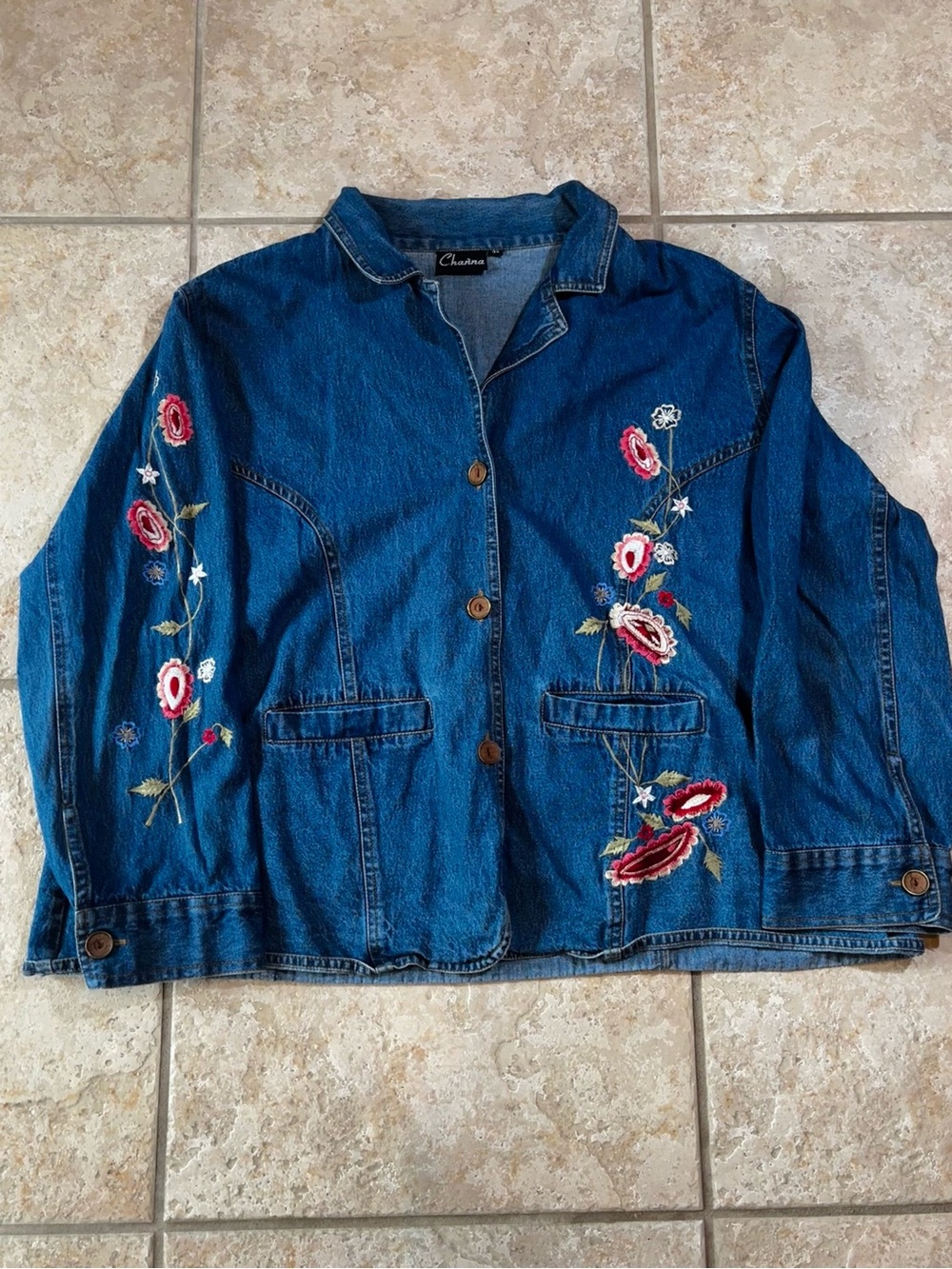 Floral Embroidered Denim Lightweight Jacket